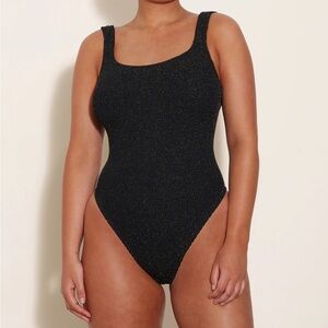 Hunza G Square Neck Lurex Swimsuit One Piece One Size